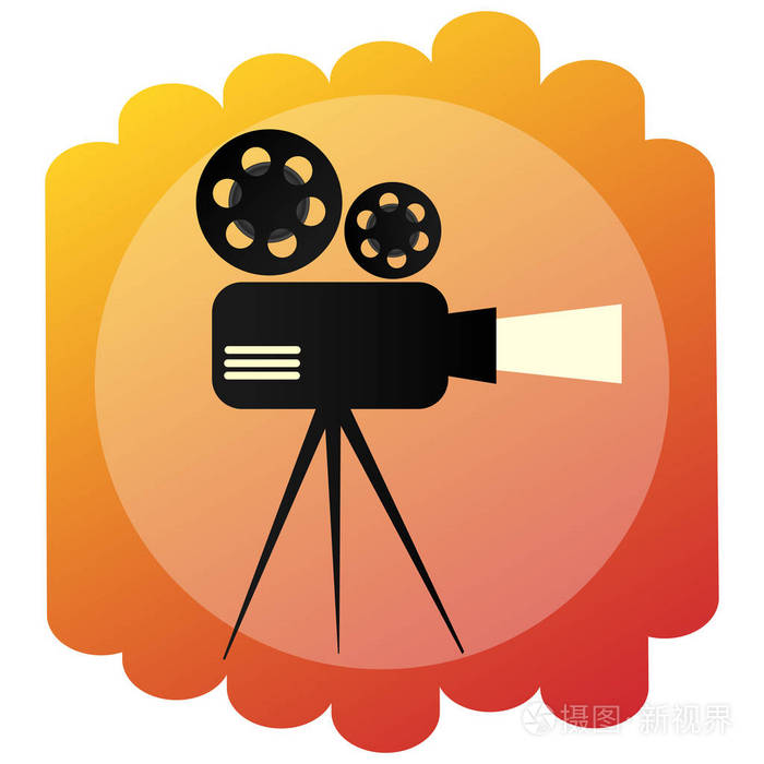 电影放映机图标.复古的电影院和电影标志.明亮的插图的摄影