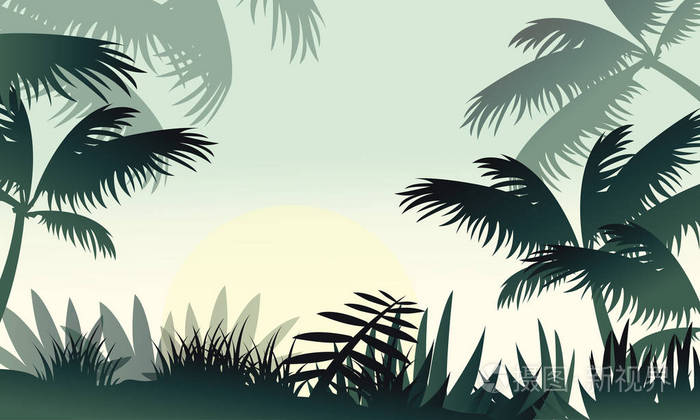 丛林森林的美丽风光的剪影插画-正版商用图片0q3kvy-摄图新视界