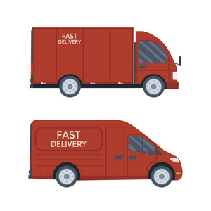 物流和交付图标服务被隔离在白色背景 卡车, 卡车, 面包车。邮政服务创意设计。矢量平图