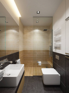 现代浴室内，3d 渲染