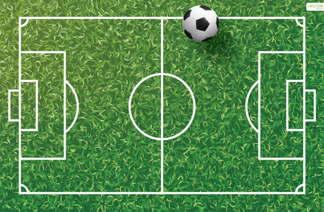 足球足球场上的绿草地上有线条图案和草纹理背景。矢量插图
