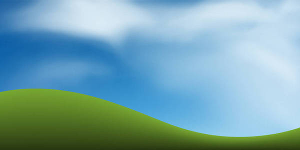 绿草山与蓝天。抽象背景公园和户外景观理念。用于自然文章在印刷品和网站。矢量插图