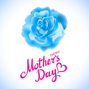 幸福的母亲一天美丽蓝色玫瑰开花在白色背景上。贺卡矢量
