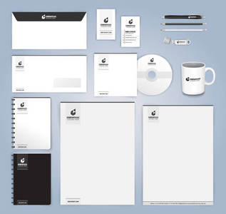 黑色和白色现代企业形象识别设计模板，插图矢量 10