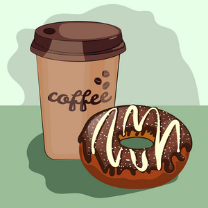 美味甜甜圈 卡通 杯咖啡