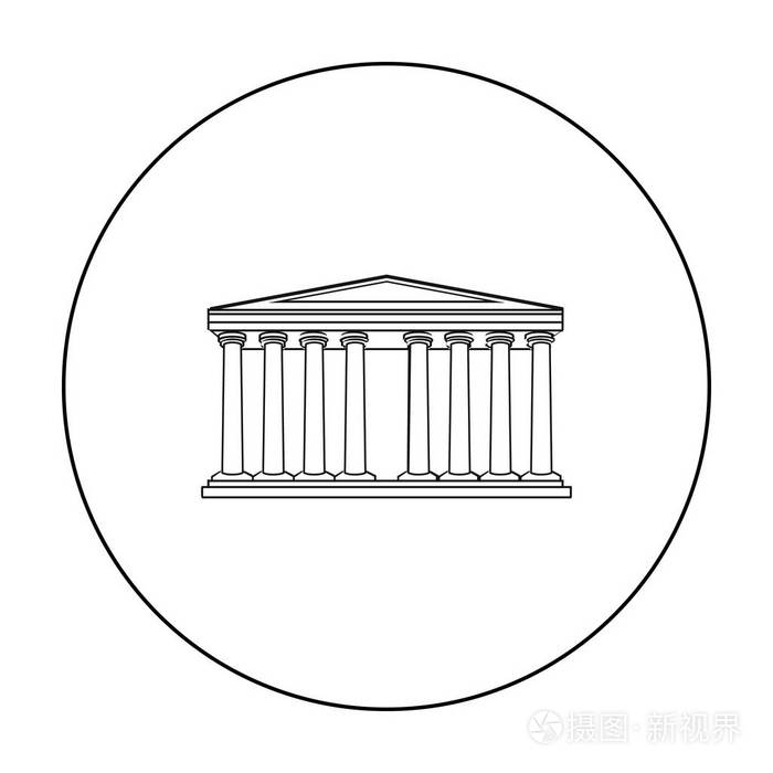 在白色背景上孤立的大纲样式仿古希腊神庙图标.希腊符号股票矢量图