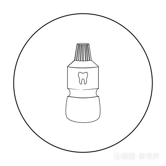 一瓶漱口水图标在白色背景上孤立的轮廓样式.牙科保健象征股票矢量图
