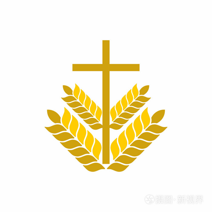 教会的标志.基督教的象征.十字架和小麦