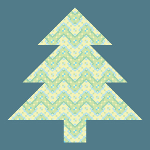 圣诞树在蓝色背景上的几何图案。新的一年