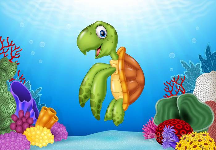 美丽的海底世界卡通甲鱼插画-正版商用图片0q58w8-摄图新视界