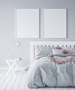 模拟在现代卧室, 斯堪的纳维亚风格, 3d 渲染