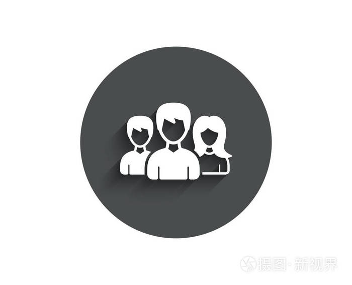 用户或团队的标志.男,女人物剪影符号.圆圈平面按钮与阴影.向量