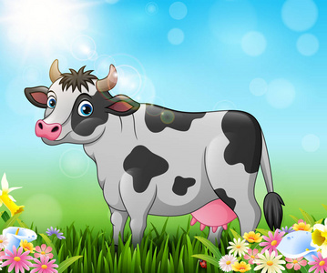 卡通母牛与自然背景图片