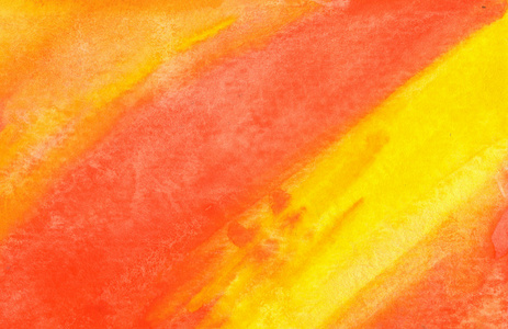 橙色和黄色抽象水彩纹理背景。手的油漆纹理，水彩纹理背景