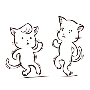 卡通两个跳舞的猫