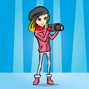 可爱的女孩的摄影师，在冬天的衣服