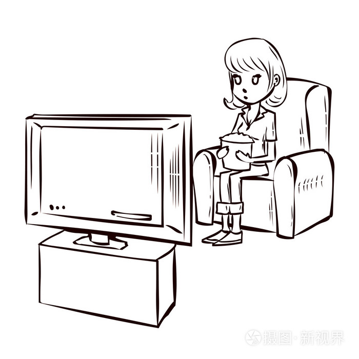 手工绘制的卡通电视观众插画-正版商用图片0q6r2t-摄