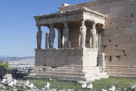Erechthea 寺的片断古希腊建筑的纪念碑, 古雅典的主要寺庙之一