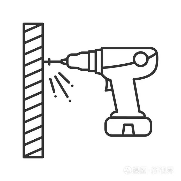 便携式电动螺丝刀线形图标细线插图无绳演习轮廓符号矢量隔离轮廓图
