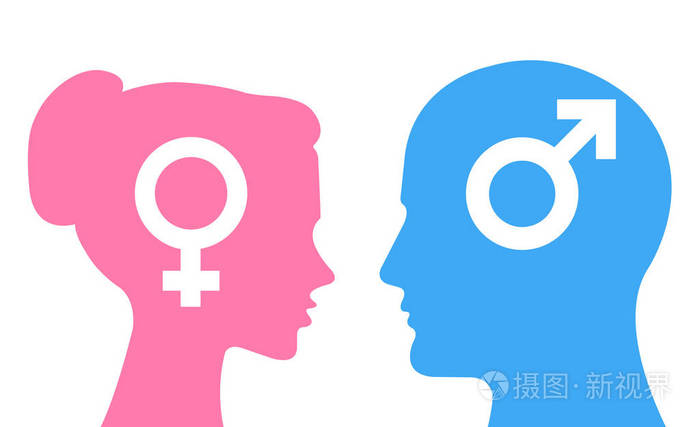 男人和女人的矢量头说话性别标志剪影形状