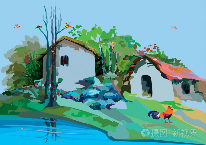 风景优美的村庄插画-正版商用图片0q7egv-摄图新视界