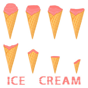 在华夫饼锥上的天然红醋栗冰淇淋的矢量插图。冰淇淋模式包括甜冷冰淇淋, 美味的冷冻甜点。各式各样中醋栗的新鲜果香