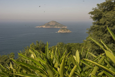 从巴西里约热内卢的 Caete 山看, 大西洋岛屿和西海岸的美丽景色