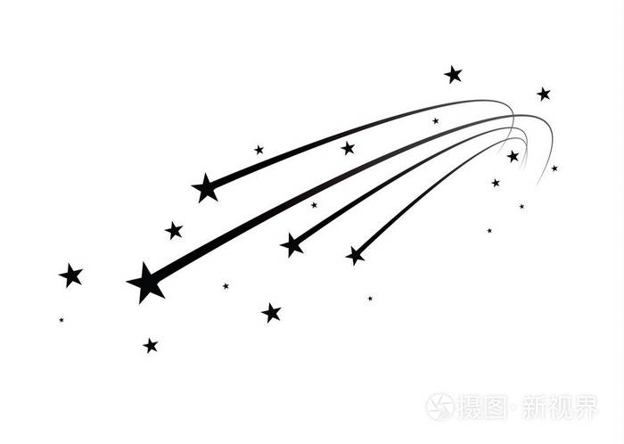 抽象流星矢量-黑色流星, 白色背景上的优雅星迹-流星体, 彗星, 小行星