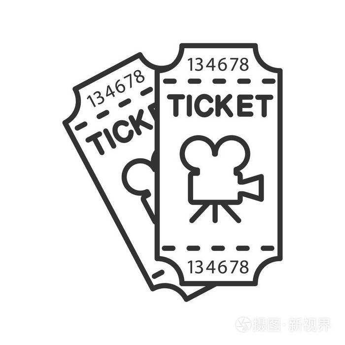 电影票线性图标.细线插图.轮廓符号.矢量隔离轮廓图