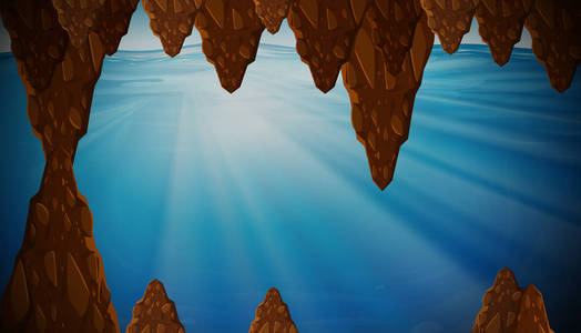 阳光下的水下洞穴图