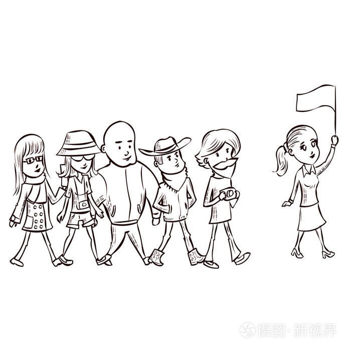 导游与游客组插画-正版商用图片0q8tsw-摄图新视界