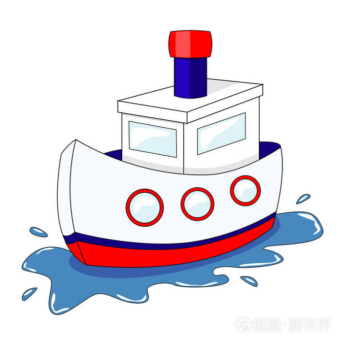 可爱的卡通船.在白色 backgro 上隔离的矢量插图