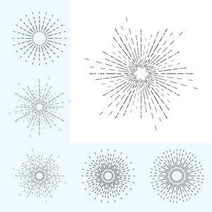 线性素描的老式 Sunbursts 或光线在时髦风格