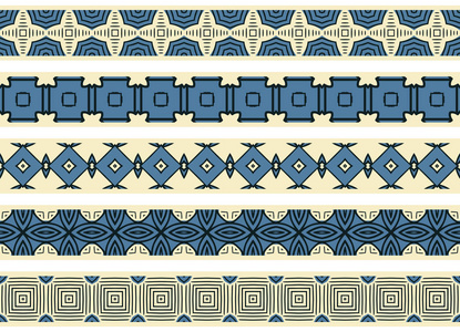 一套五图解装饰边界由抽象元素米色, 蓝色和黑色