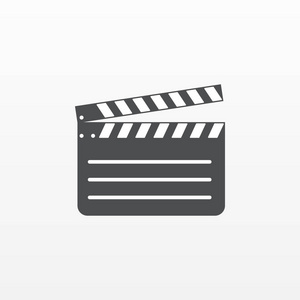 背景上隔离的灰色 Clapperboard 图标。现代扁平象形文字, 商业, 营销互联网 c