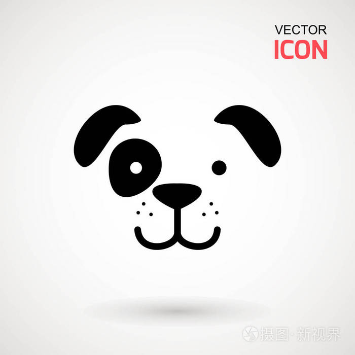 狗头图标.平坦的风格.卡通狗脸.在白色上隔离的矢量插图.剪影简单.