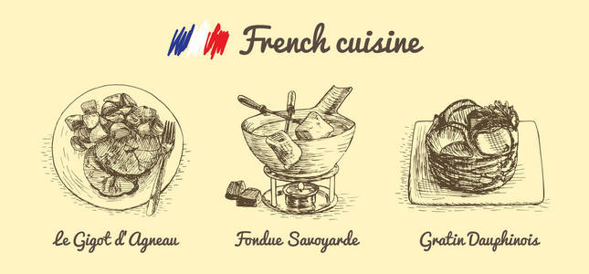 法国菜单单色插图