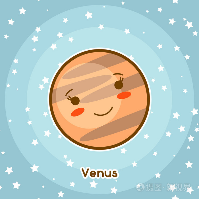 涂鸦可爱的表情表达.插图的卡通金星在满天星斗的天空