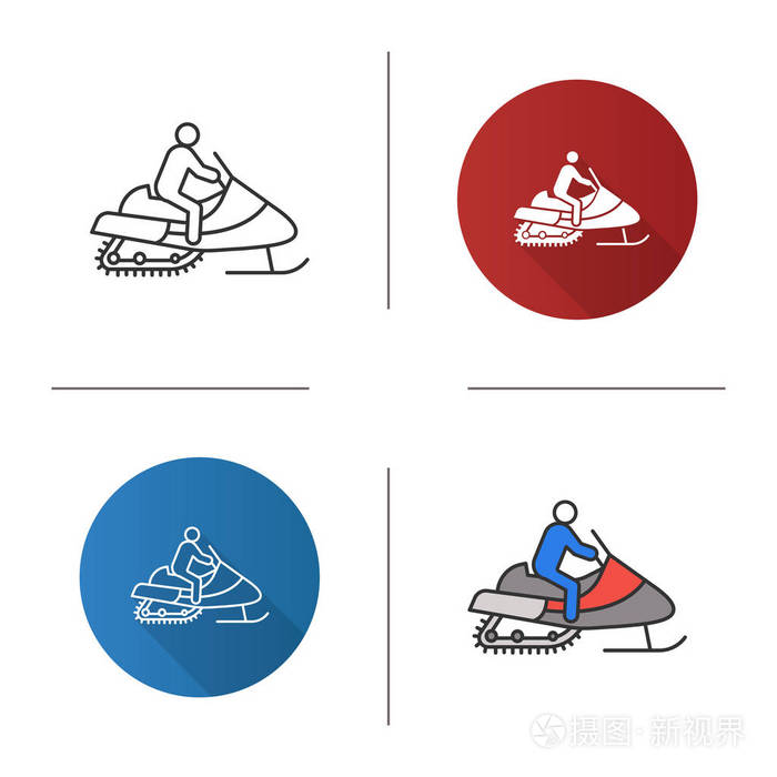 驾驶雪橇图标的人.汽车雪橇司机.平面设计, 线形和颜色样式.