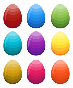 明亮的彩色渐变复活节鸡蛋在白色背景上