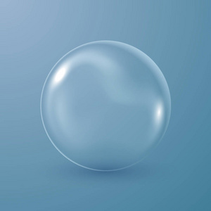 深蓝色背景上的透明肥皂泡沫。