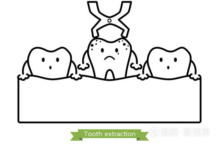 拔牙的牙科仪器-卡通矢量轮廓样式