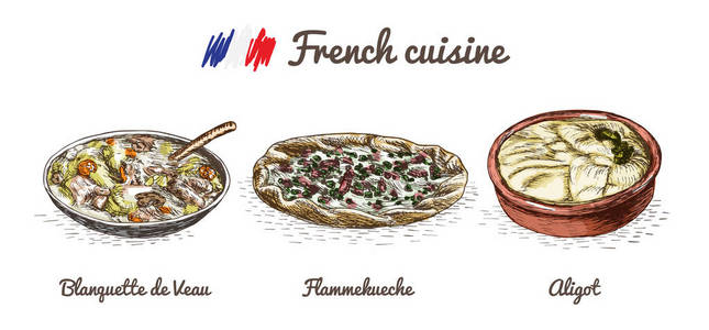 法国菜单色彩丰富的插画