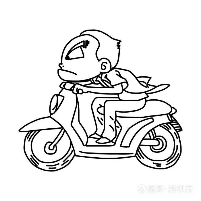 插画 男子骑摩托车头盔-没有矢量图草图手绘孤立在白色背景上.eps