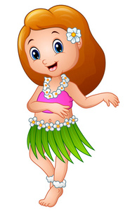 可爱的卡通女孩跳舞草裙舞夏威夷