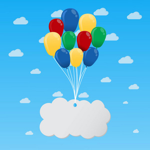 多色气球提升云文本框, 可用空间为文本和云背景