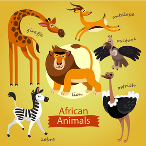 向量集可爱的非洲的野生动物