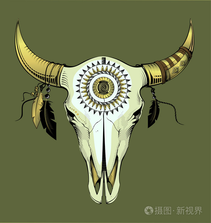 矢量图牛头骨.民族风格