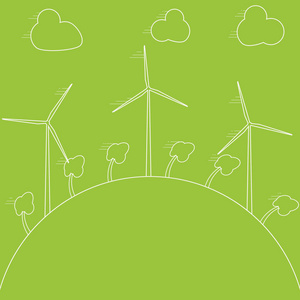 绿色生态理念   风能。风力发电机 矢量图。替代动力能源技术。电源的绿色能源。元素的设计 图表 模板 横幅 背景