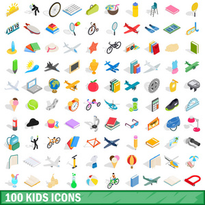 100 个小孩图标集，等距 3d 风格